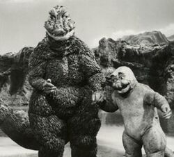 Godzilla takes Minilla along on Sollgel Island (Son of Godzilla)